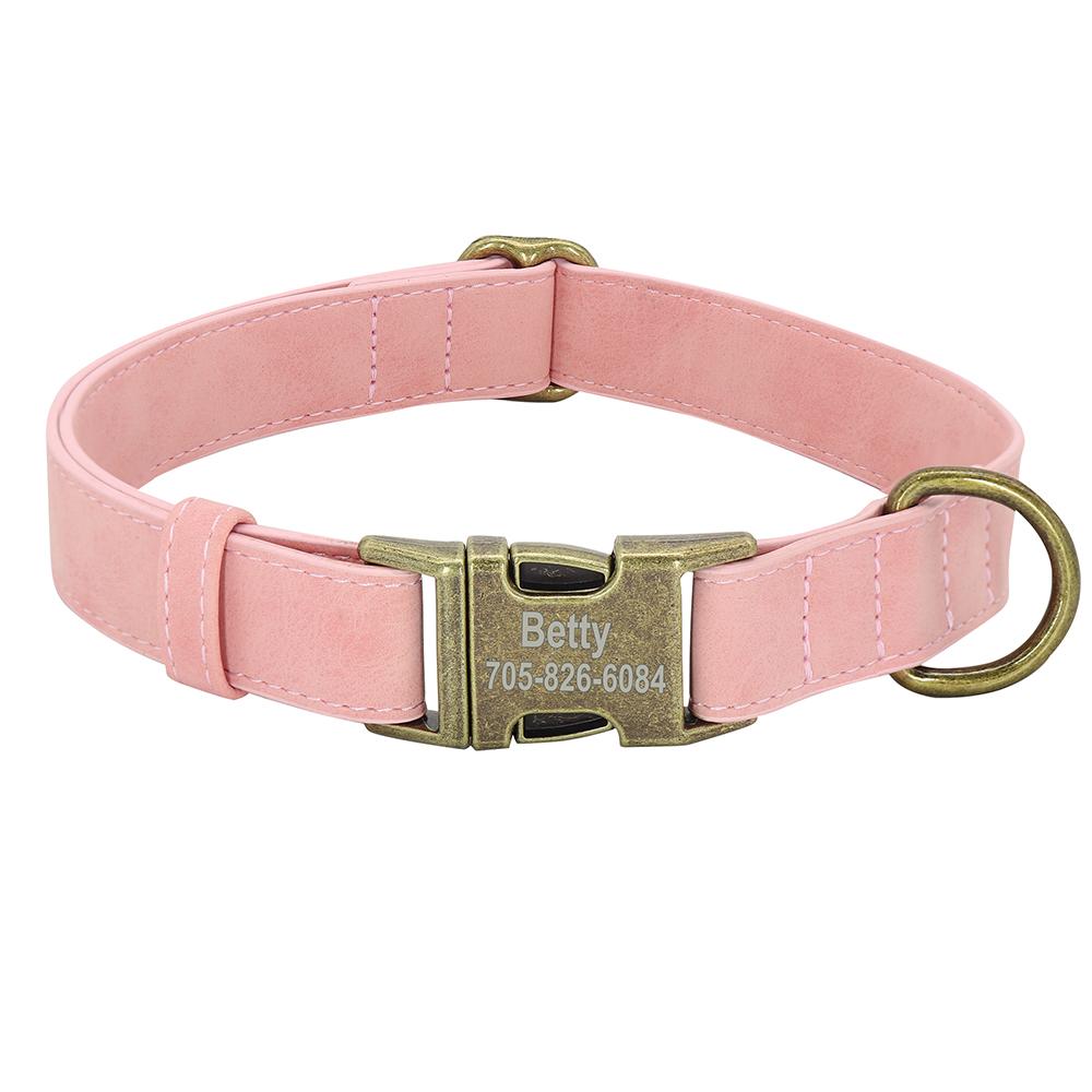 Customized Dog Collar Personalized Dogs Name ID Collars PU Leather Pet Buckle Necklace for Small Medium Large Dogs Pitbull Pug