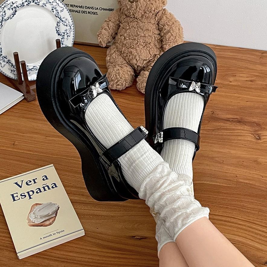 Fashion Butterfly Black Ballet Shallow Mouth Platform Single Shoes Women's 2025 New Spring French Heightening Mary Jane Shoes