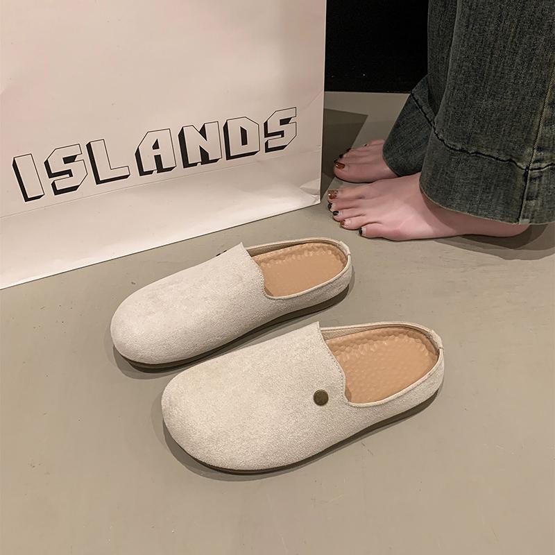 

Модные туфли-балетки с закрытым носком, женские шлепанцы, слайды 2025, мягкие, ретро, с закрытым носком, женская обувь, женские шлепанцы 2025, плоские, мягкие, ретро 35 бежевый