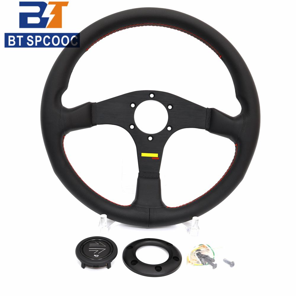 Tuner 14inch 350mm Car Sports Steering Wheel Real Leather Italy Style JDM Red Line M250402