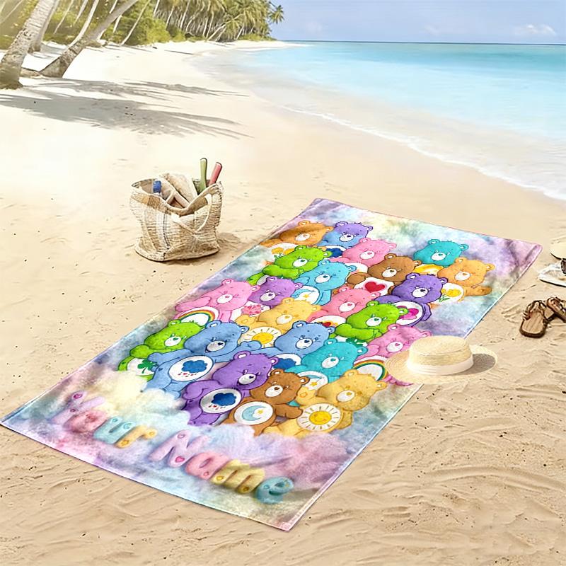 Name Custom Cartoon Care bears Print Beach Towel, Large Soft Quick Dry Towel for Beach Camping Swimming