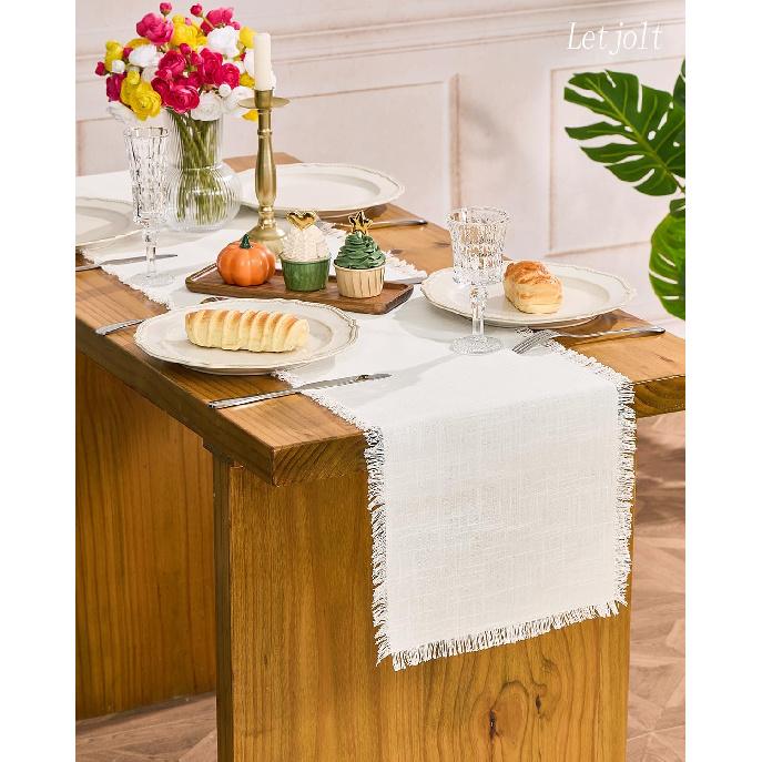 Letjolt White Table Runner 72 Inches Farmhouse Table Runner Slub Texture Cotton Linen Table Decor Rustic Home Table Decoration Wedding Reception
