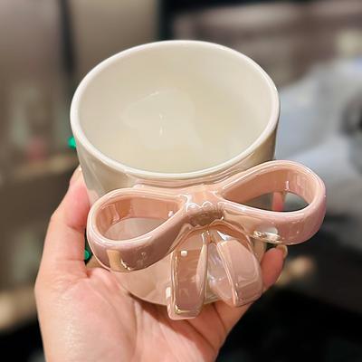 Tazza da Caffè Stile Coreano con Manico a Fiocco – Bicchiere d'Acqua Estetico per Donne e Ragazze