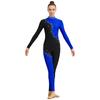 S-3XL Women‘s Dance Bodysuit Sparkly Rhinestones Long Sleeve Pants Back Zipper Color Block Full Coverage Unitard for Skating Ballet