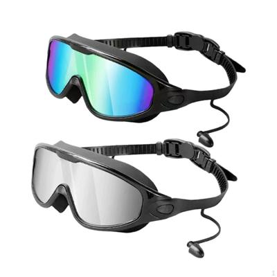2Pcs Swimming Goggles with Ear Plug 180 Wide Vision Adults Swim Glasses for Swimmer