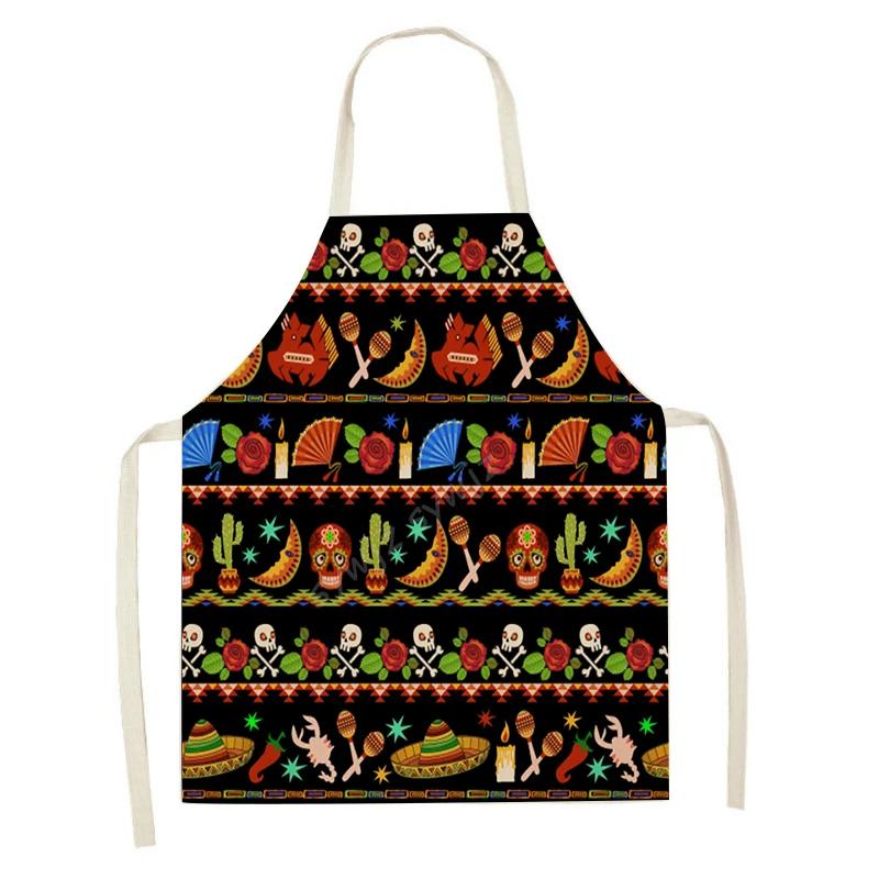 

Mexican Day of The Dead Apron Adult Kids Home Kitchen Cooking Stain Resistant Decoration Sugar Skull Bib Holiday Party Favor 47x38cm child size