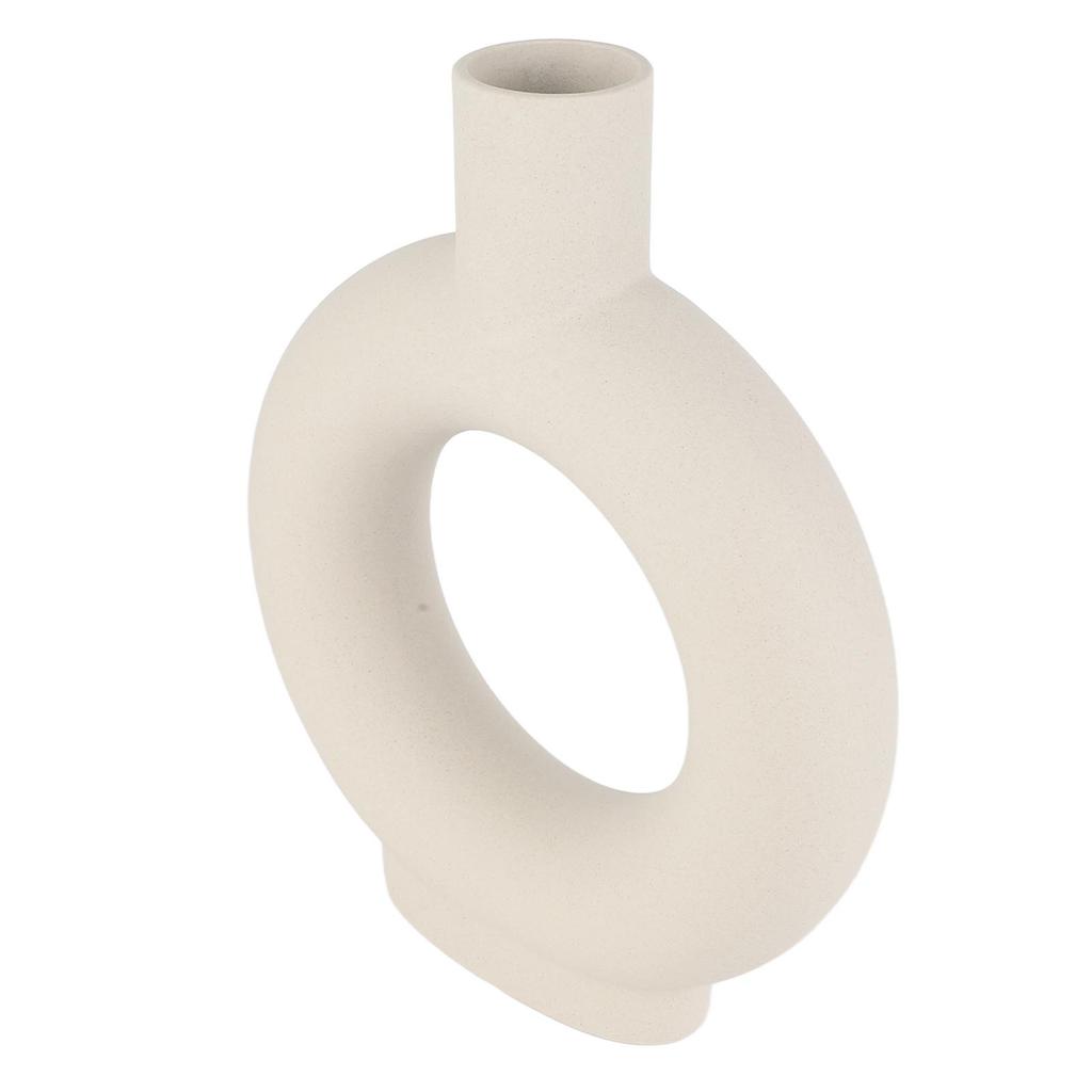 Circle Ceramic Vase Circular Hollow Flower Vase Modern Matte Vase Ornament for Living Room Bedroom