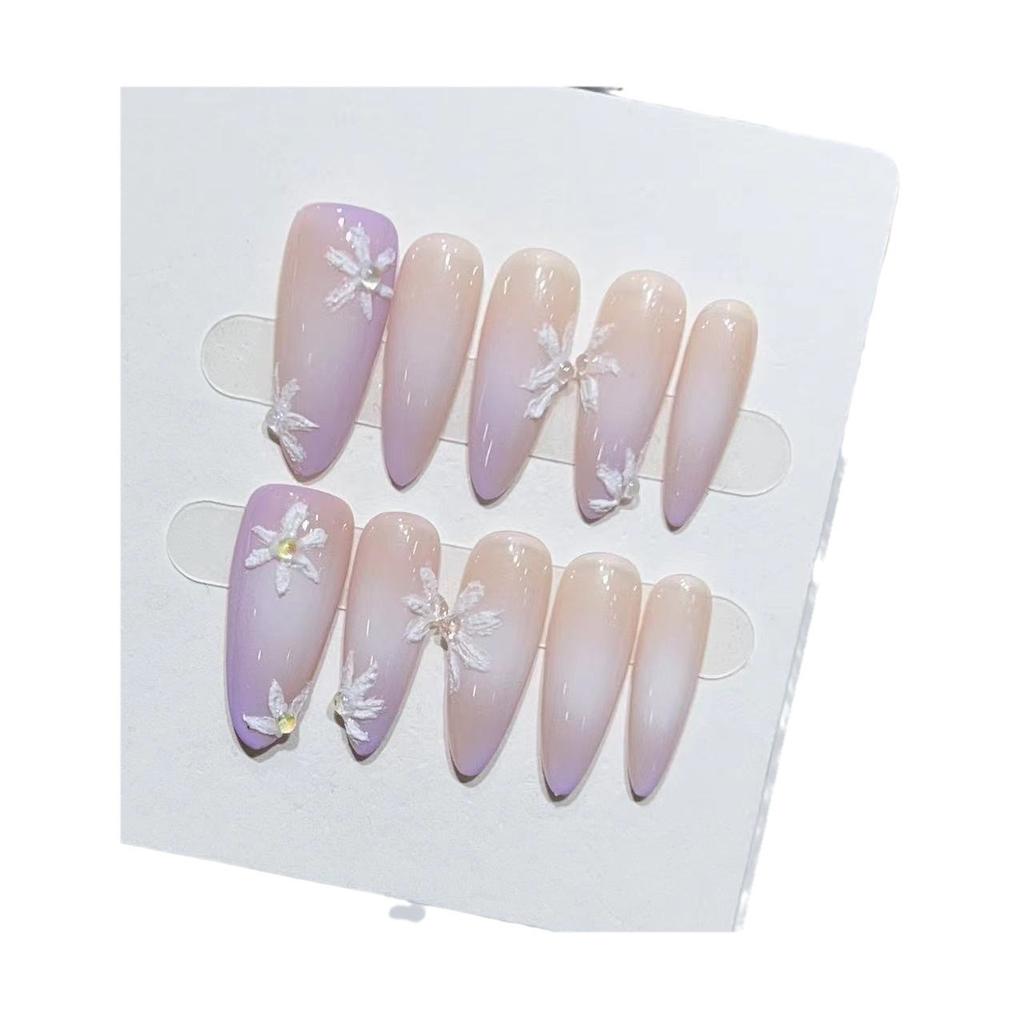 Wearing Nail Handmade Fake Nail Patches High-end Purple Lavender Gypsum Flower Nail Art Products Can Be Detached and Used