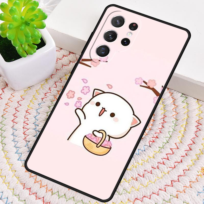 Mochi Peach Cat Silicone Phone Case For Samsung Galaxy note 10 pro S26 S25 S24 S23 S22 S21 Plus S25Ultra Capa Cover