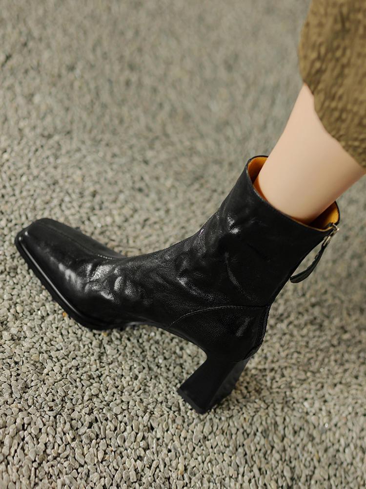 Fashion Vintage Handmade Ankle Boots Fashion 2024 Winter New Women's Boots High Heel Rear Zipper Banquet Elegant Shoes