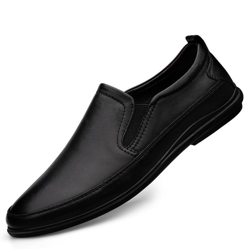Men's Large Slip-On Leather Casual Shoes – Soft Sole, Breathable Cowhide, Ideal for Driving, Comfortable Dad Style