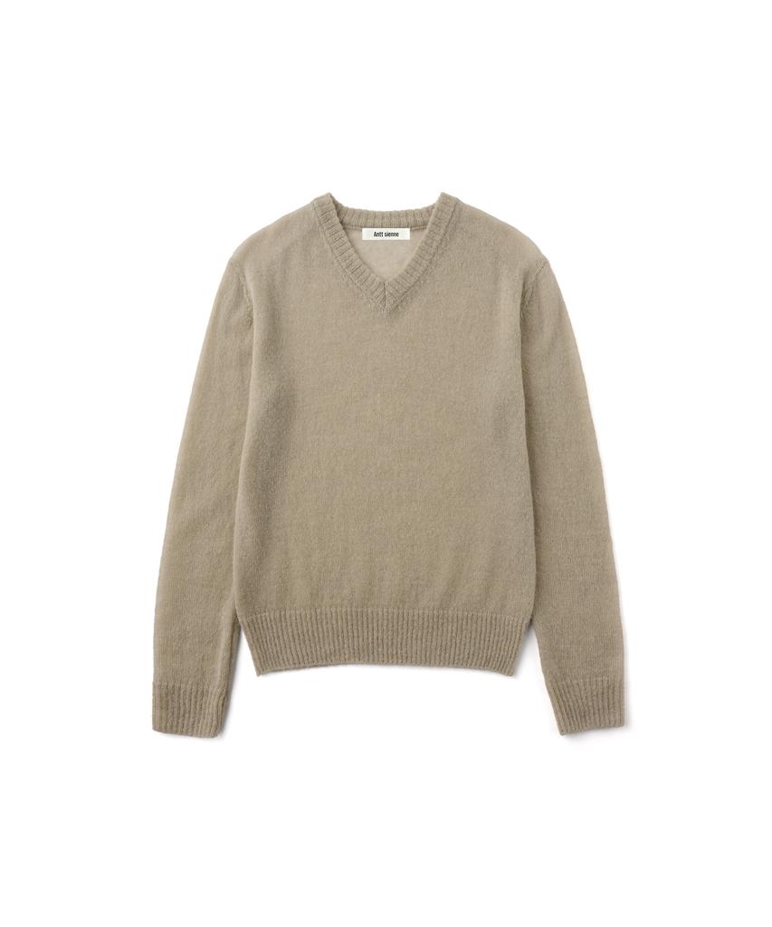 Angtteusienneu Sheer V-Neck Knit (Beige)