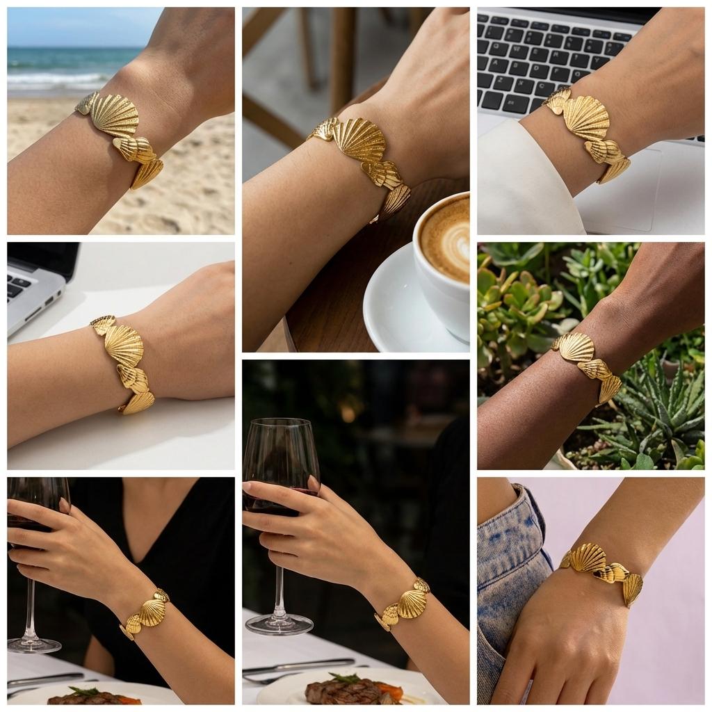 Ocean Style Starfish Stainless Steel Cuff Bracelet for Women Bohemian Geometry Gold Color Bangle Summer Party Jewelry Gift