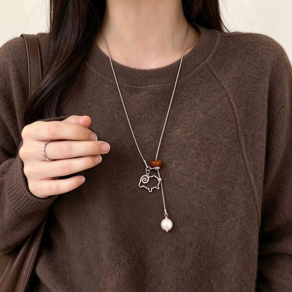 Geometric Y-Shaped Necklace Silver Color Charm Choker Necklaces New Sweater Chain Gifts