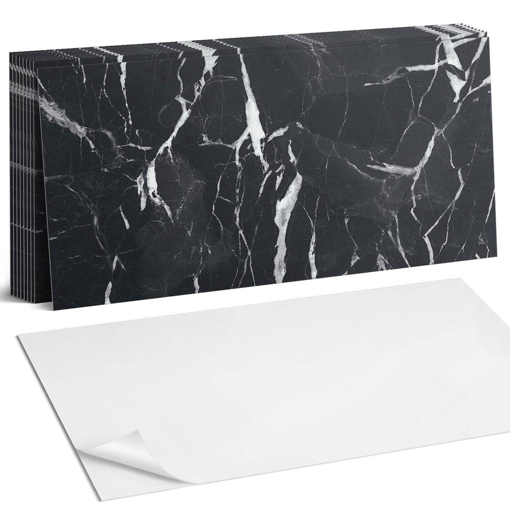 Set of Self-Adhesive Vinyl Tiles with Print, Marble Pattern with Veins, 10x40x20 cm