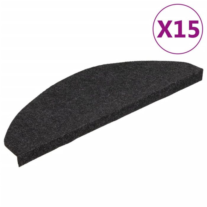 VidaXL Tapis d'escalier autocollants 15 pcs 65x22,5x3,5 cm Noir 136396