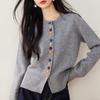 Grey Round Neck Knitted Cardigan Jacket for Women In Autumn and Winter Inner Sweater for Latest Tops for Outside