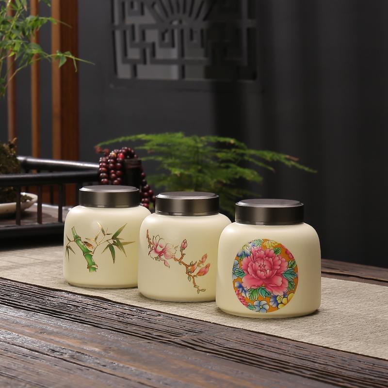 Ceramic Tea Caddy Flower Portable Candy Box Metal Lid Home Seal Coffee Beans Nut Medicinal Herbs Storage Jar Food Container New