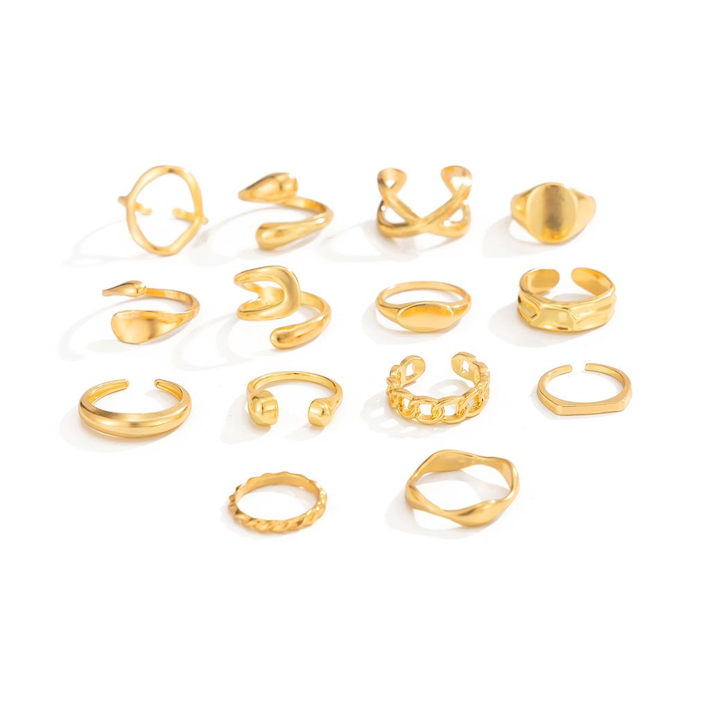 Ingemark 14Pcs/Set Punk Gold Color Irregular Open Rings for Women New Trend Vintage Geometric Knuckle Joint Ring Wedding Jewelry