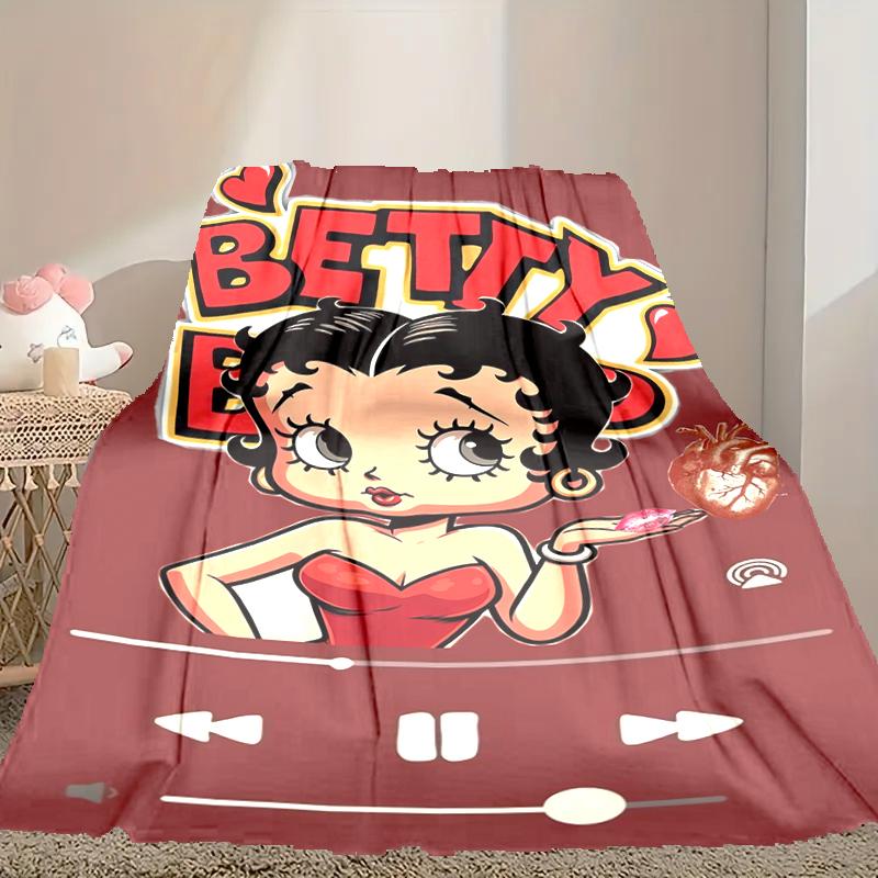 Betty Boop Pattern Blanket, Cozy Blanket for All-Season Comfort On Sofas, Beds, Office, Car, Camping and Travel