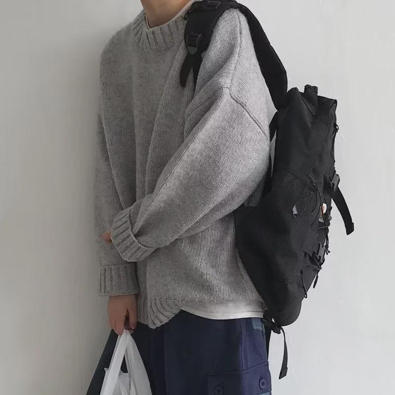 2024 Unisex Solid Color Knit Sweater: Autumn/Winter, Round Neck, Long Sleeve, Loose Fit