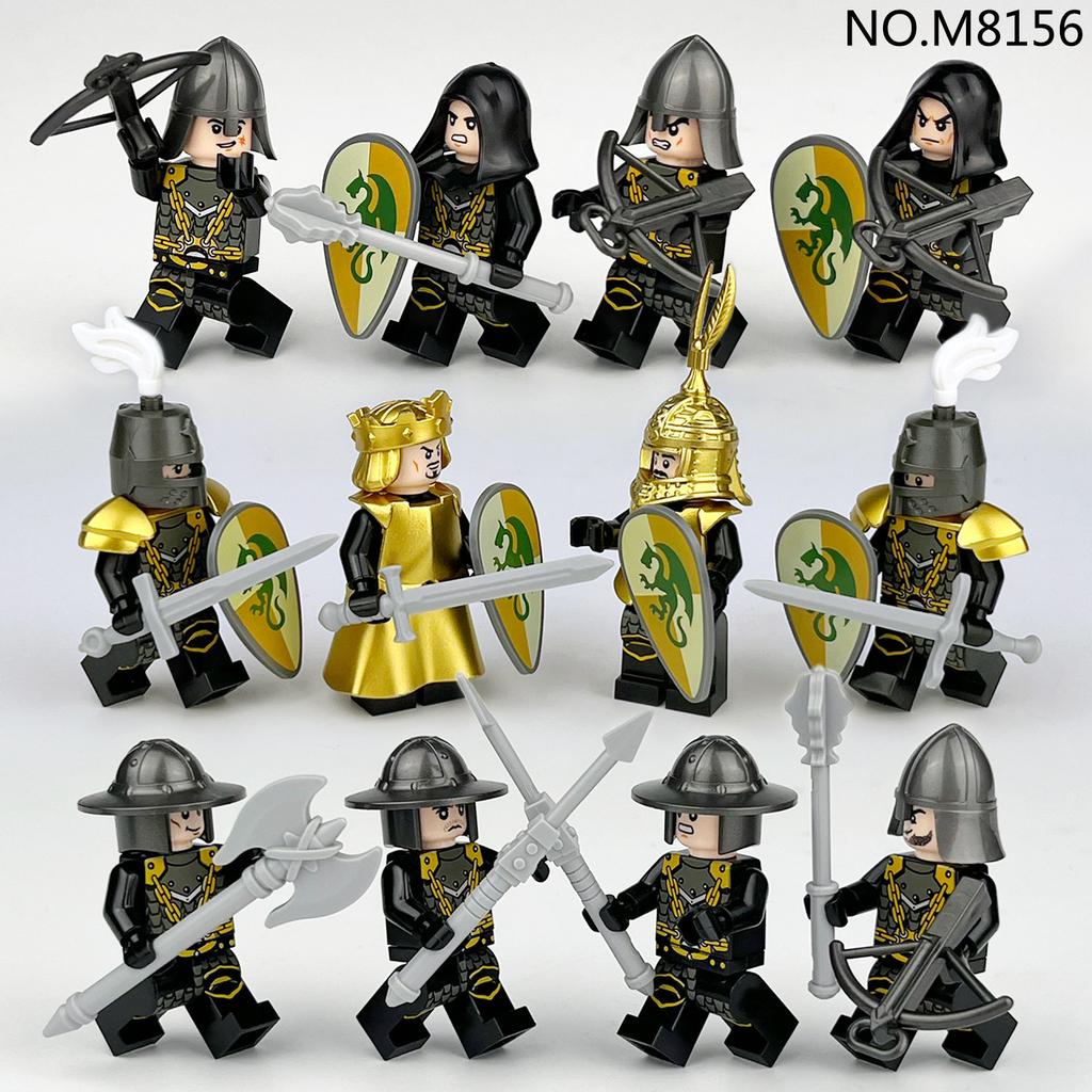M8156 Medieval Green Dragon Knight Figurine Children Assemble Small Particle Building Block Toy