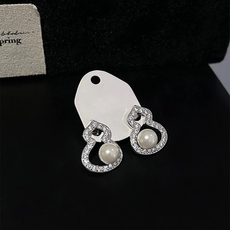 Silver needle zircon pearl gourd earrings necklace set stud earrings personalized design jewelry women