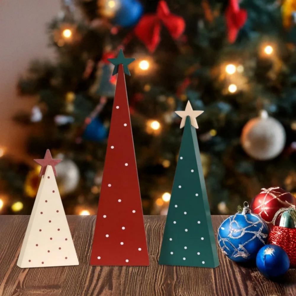 

3Pcs/set Wood Christmas Tree Figurines with Star Topper Desktop Decoration Shelf 3pcs