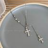 Pullable Cross Necklace Trendy Niche Design Hot Girl Sweet Cool Long Sweater Chain Sparkling Diamond Collarbone Chain