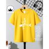 European sizes Boys Casual Short Sleeve T-Shirt with Skeleton Fishing Design Graphic Print-- Fun Summer Design, Regular Fit for Casual Attire