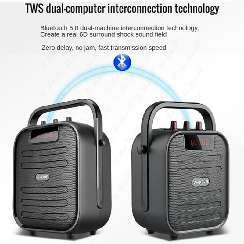 Wireless Column Outdoor Karaoke Bluetooth Speaker Portable FM Radio TWS Subwoofer Soundbox With Mic W-king T5 Square Dance Audio