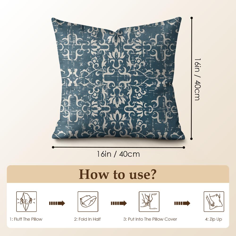 Funda de Cojín con Estampado Estilo Lavado Vintage Funda de Almohada de Lino Natural Funda de Cojín con Estampado a Doble Cara Para Sofá Decoración del Hogar