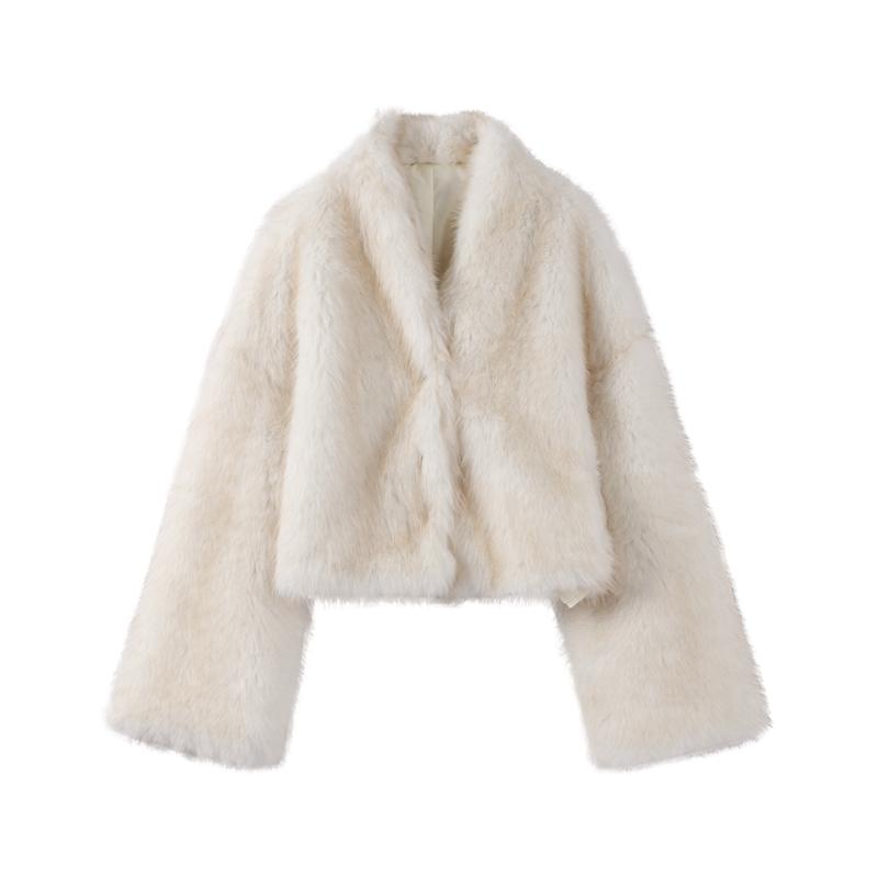 

Винтажная роскошь мода искусственный мех короткие пальто женские толстые пуговицы сплошной большие манжеты куртка зимняя теплая уличная верхняя одежда M белый
