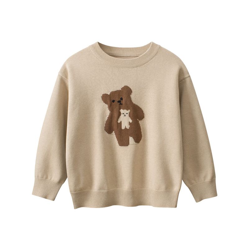 27Home Brand Children s Clothing Spring 2026 New Products Children s Pure Cotton Cartoon Bear Sweater Girl Baby Knitwear Kakh 140