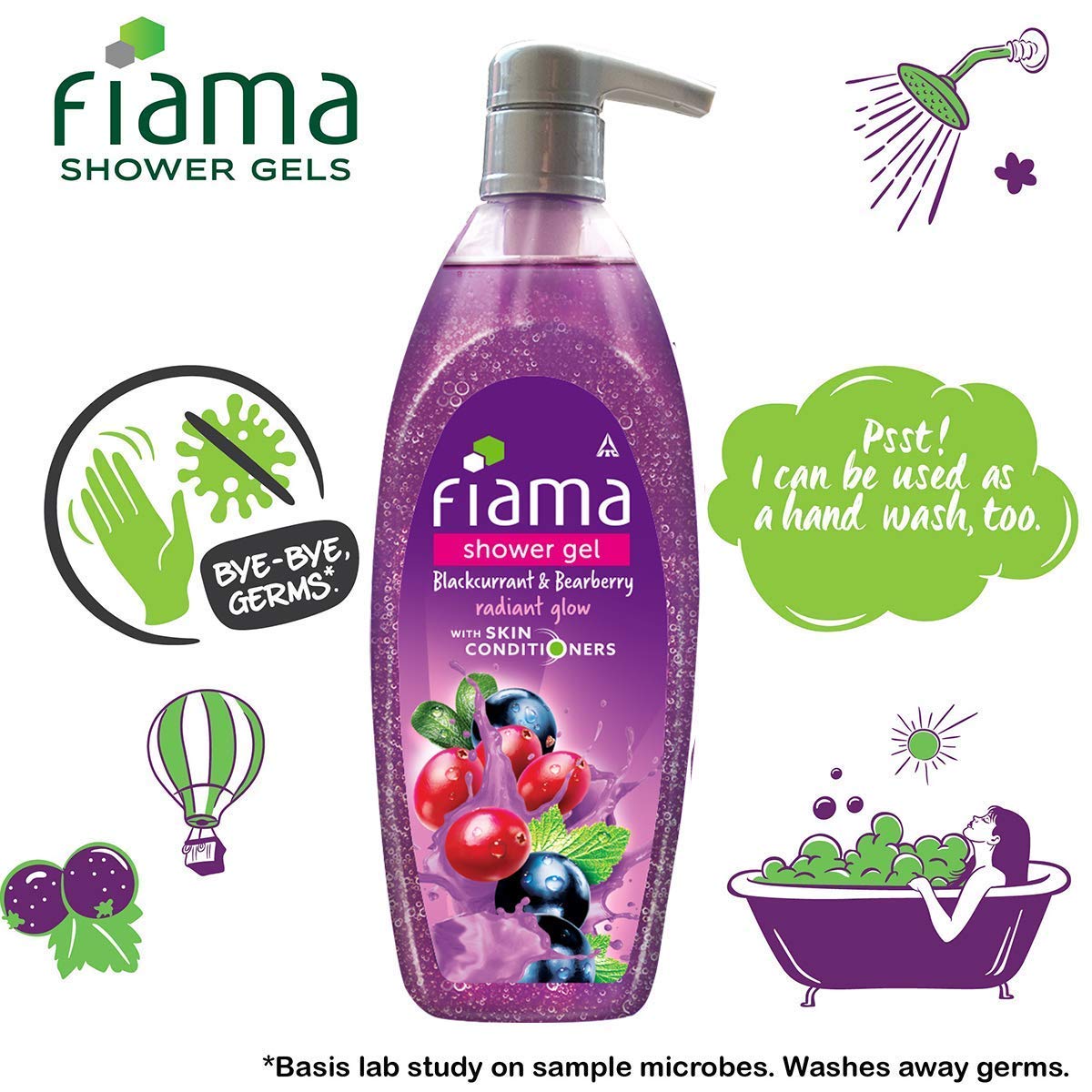 Fiama Body Wash Shower Gel Blackcurrant & Bearberry, 500ml, Body Wash for Women & Men with Skin Conditioners for Radiant Skin, Suitable for All Skin