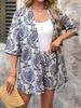 Elegant Vacation Print Two-Piece Set: Tie-Up Top & High-Waisted Shorts