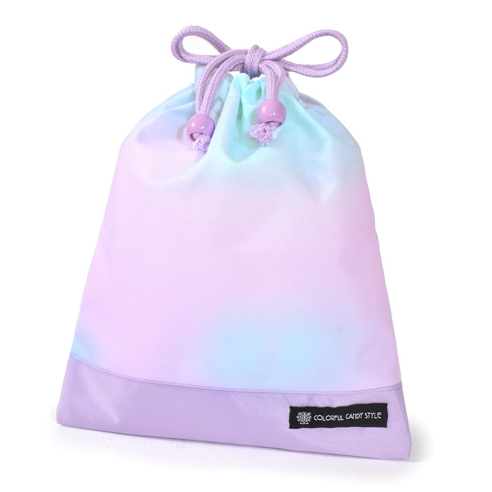 

COLORFUL CANDY STYLE Drawstring Lunch Bag, Medium, No Gusset (with Name Tag), Water-Repellent, No-Iron, Aurora Color, Lightweight, Stain-Resistant,