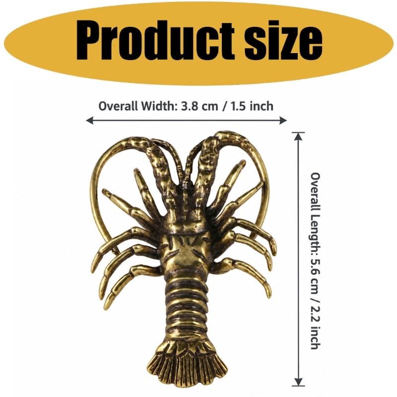 Lobster-Shaped Brasses Figurine with Antique Brasses Tone for Home, Office, Cabinet, Entryway Table, and Shop Counter Display