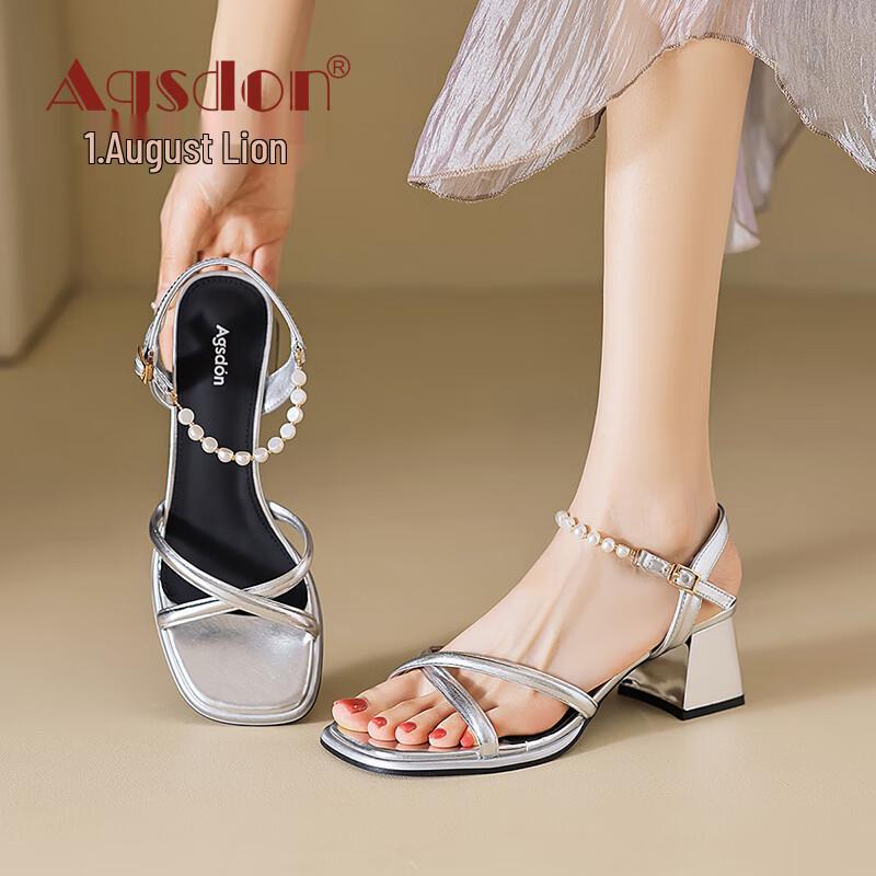 Agsdon Women s French Fairy Style Chunky Heel Sandals 37