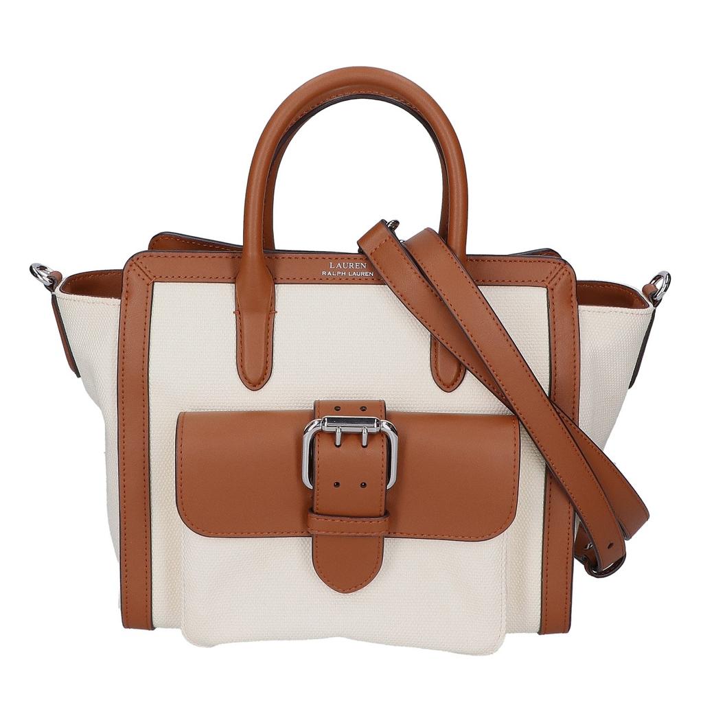 Lauren Ralph Lauren [Excellent Condition] Canvas X Leather Medium Tyler 2-Way Shoulder Bag Tote Bag White / brownUsed