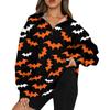 Women's Casual Fashion Long Sleeve  Print Oversize Zip Sweatshirt Top