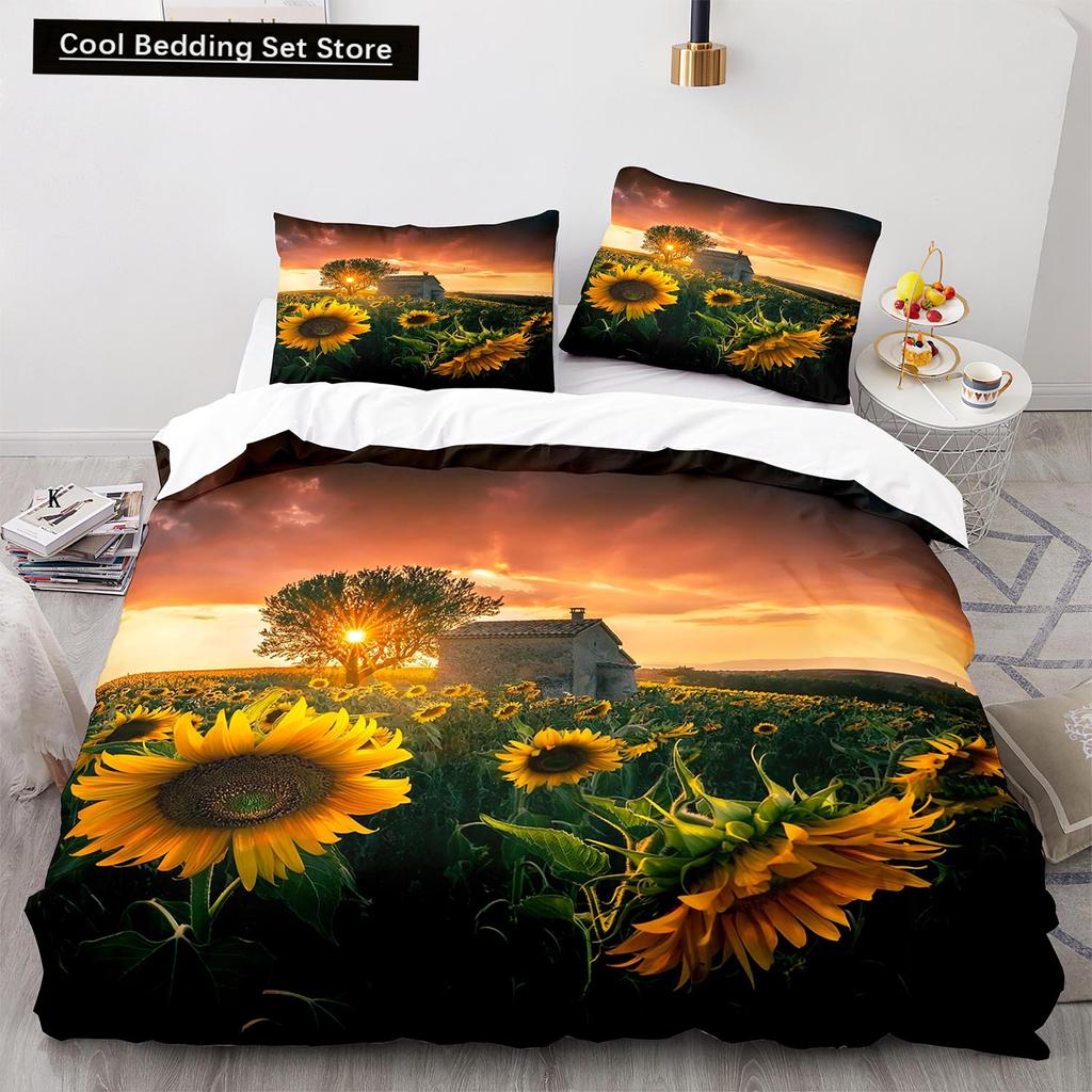 Yellow Sunflowers King Queen Duvet Cover Beautiful Floral Bedding Set for Kids Girls Women Girly Lovely Flowers Soft Quilt Cover