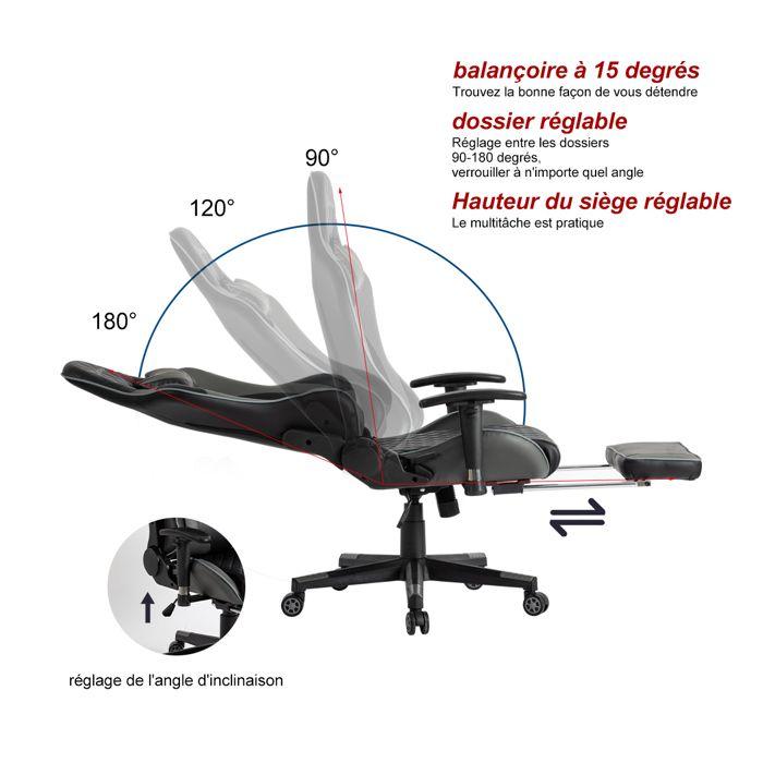 Fauteuil Gaming - FOXSPORT - Réglable - Appui-tête - Pédale intégrée - Gris