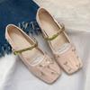 New Women's Shoes Square Head Women's Single Shoes Fashion Elegant Lightweight Flat Elegant Woven Embroidery Girls Shoes