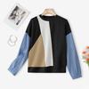 ZANZEA Women Casual Round Neck Long Sleeve Loose Patchwork Pullover Sweatshirt