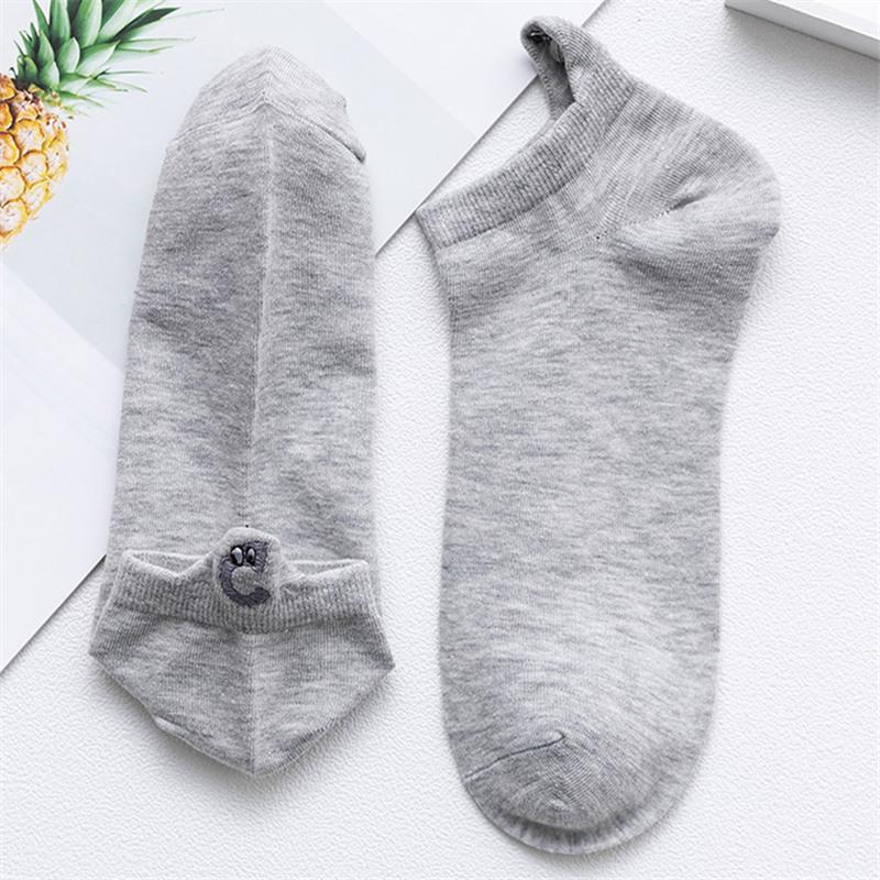 Kawaii Expression Brodée Couleur Bonbon Chaussettes Femme Happy Mode Filles Cheville Sokken Drôles Coton Unisexe Noël Dropship