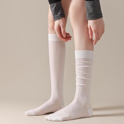 Dui Dui Socks Women's Calf Socks, Ballet-style Grey Summer Thin Solid Color Slimming Mid-calf Socks, White Socks