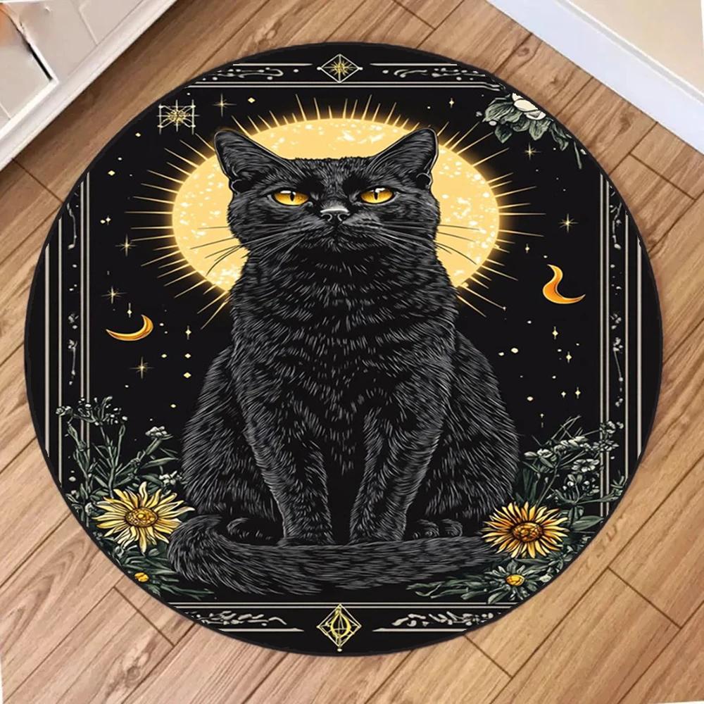 Retro Katze Runder Teppich Wohnzimmer Sofa Schlafzimmer Küche Balkon Eingang Teppich Rutschfest Heimdekoration Mysteriöse Geschenke Teppiche