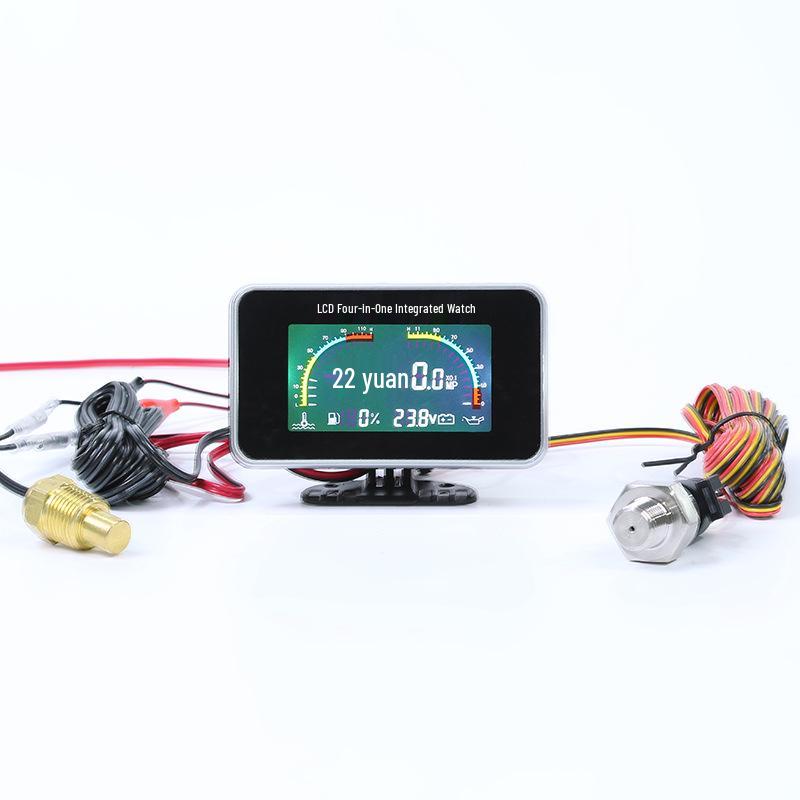 

Universal 4-in-1 LCD Gauge: Oil Pressure, Oil Level, Water Temp, Voltage for 12v/24v Car Systems. 1/4 LCD Oil Gauge 151