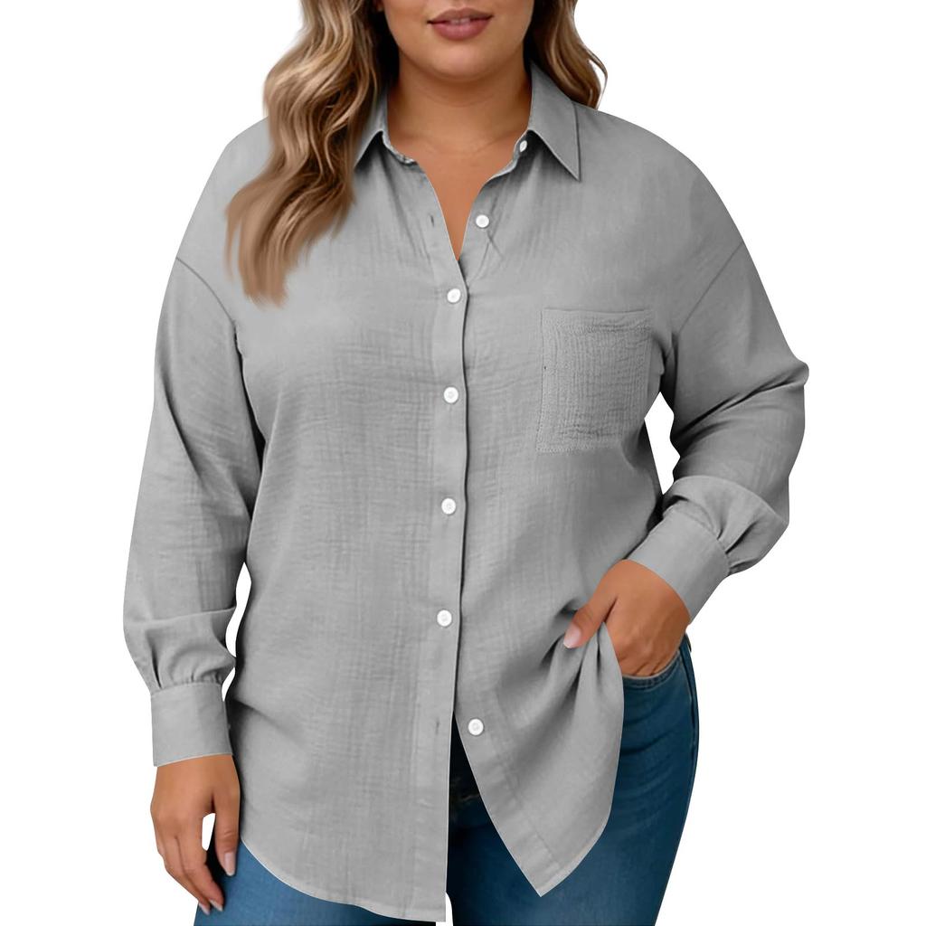 Damesmode Casual Kleur Knoopsluiting Lange Mouwen Shirt Top